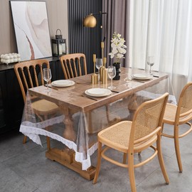 Clear Vinyl Tablecloth Protector Transparent Lace Trim Table Cloth – Waterproof, Stain-Resistant,Plastic Cover Decorative – Perfect for Weddings, Parties, and Home Decor (54 x 54 Inch Square)