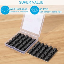 Clips de cable adhesivos grandes (45 unidades, negro), clips de alambre mejorados para cables eléctricos, clips de cable adhesivos para gestión de cables debajo del computadora, coche, pared, cable de
