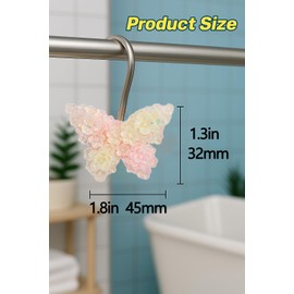 YOINIUEM 12 Pack Glitter Pink Butterfly Shower Curtain Hooks - Decorative Floral Butterfly Bathroom Curtains for Girls Room Bathroom
