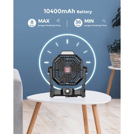 JINLICTE Camping Fan with LED Lantern, 36 Hours 9 Inch Portable Rechargeable Battery Powered Fan with Stepless Speed and Quiet Battery Operated for Picnic, Barbecue, Fishing, Travel, Home, Tent