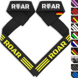 Roar® Professional Lifting Straps Strength Training, Lifting Straps for Bodybuilding and Weightlifting, Lifting Straps Bodybuilding, Grip Aids Bodybuilding, Deadlift Lifting Strap, Gym Straps (Yellow)