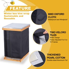 MayBee Winter Bee Hive Wrap for 8 and 10 Frame Beehives, 600D Oxford Cloth Adjustable Beehive Wrap for 2 Deep Hives with 1 Medium Hive Box, Waterproof, Windproof, Lightweight, Reusable, 75.2" x 24.8"