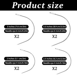 TIESOME 8 PCS 4 Sizes Curved Needles, Sewing Curved Needles Heavy Duty Leather Hand Sewing Needles C Sewing Needles for Leather Projects Carpet or Canvas Wig Making(2/2.5/3/3.5 Inch)