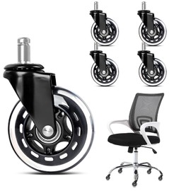 5 Pack Heavy Duty Rubber Office Chair Caster Wheels, Universal Standard 11mm Stem Replacement Chair Wheels, Safe for Hardwood Floors, Tile & Carpet, No Chair Mat Required