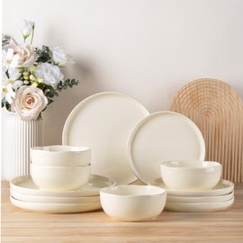 TheTerra Ceramic Dinnerware Sets for 4, 12 Pieces Porcelain Lightweight Plates and Bowls Sets, Scratch Resistant Dish Set, Oven & Microwave & Dishwasher Safe