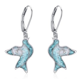 HKPATOP Dove Earrings 925 Sterling Silver Turquoise Dove Bird Dangle Earrings Dove Jewelry Gifts for Women Mom Peace Lovers