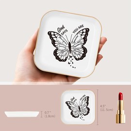 Inspirational Butterfly Jewelry Tray Dish, Christian Gift for Women, Religious Decorative Plate with Bible Verses,Butterfly Inspirational Gifts for Friends, Mom, Sister, Girl, Female Coworker