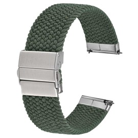 Anbeer Braided Nylon Watch Band, 0.7 inch (18 mm), 0.8 inch (20 mm), 0.9 inch (22 mm), Stepless Adjustment, Quick Release, Tri-fold Push Buckle