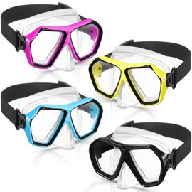 Fabbay 4 Pcs Adult Elastic Strap Swim Goggles with Nose Cover Snorkel Diving Mask Goggles Swim Mask with Fabric Strap (Elegant Colors)