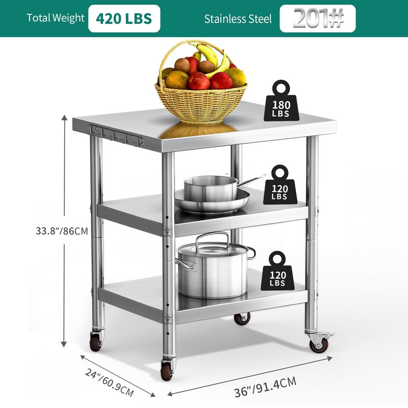 YITAHOME NSF Stainless Steel Table, 30" X 24" Work Table