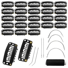 MUIIGOOD 50Pcs 32mm Hairpieces Snap Clips U Shape Wig Clips for Hair Extensions Making Wig Accessories Set Tools (Black)