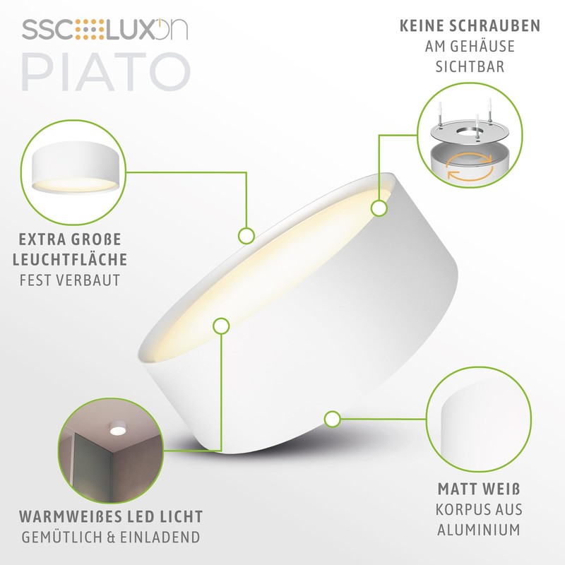 SSC-LUXon PIATO Ceiling Spotlight Large LED Ceiling Light White Flat
