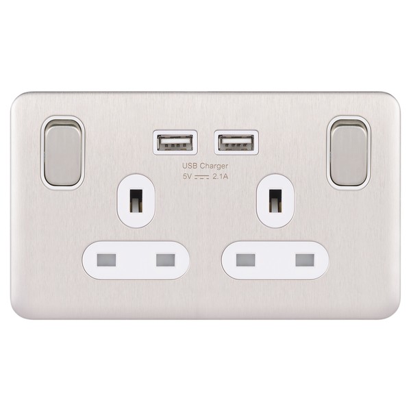 Schneider Electric Lisse Screwless Deco - Switched Double Power Socket,