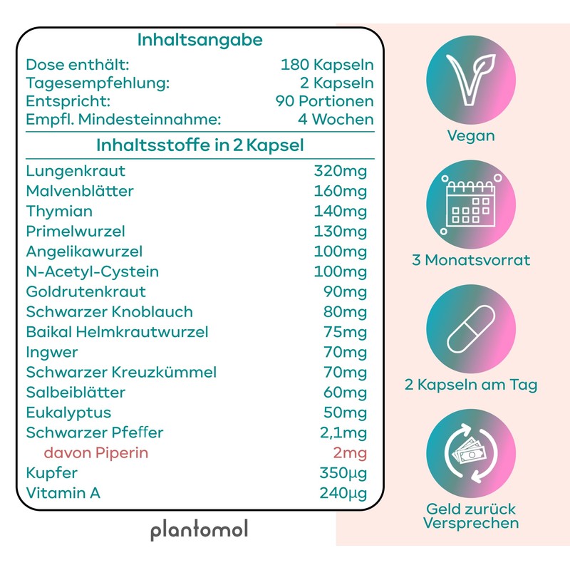 16-fold complex! 180 lungwort capsules high dose with mallow leaves,