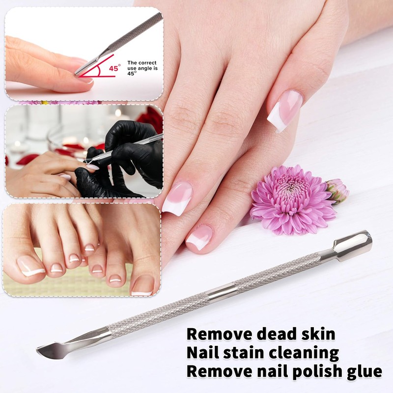 2 Pcs Stainless Steel Cuticle Pusher and Remover with Storage