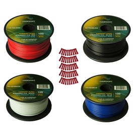 Harmony Audio Primary Single Conductor 18 Gauge Power or Ground Wire - 4 Rolls - 400 Feet - 4 Color Mix for Car Audio/Trailer/Model Train/Remote