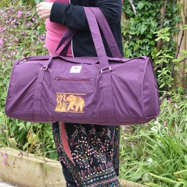 Yoga United Deluxe Unisex's Yoga Kit Bag with Elephant Design, Cotton Bag with Padded Straps and Outside Pocket, Fits Most Size Mats & Props (Aubergine)