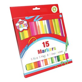 BG Assorted Coloured Marker Set Fibre, Magic & Brush Colouring Pens - Pack of 15