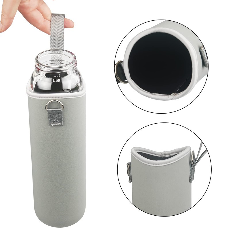 Ferexer 1 Liter Trinkflasche Glas mit Strohhalm & Zeit Markierung,