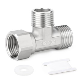 ERGAOBOY 1 Pcs 304 Stainless Steel 3 Way Right Flexible Movable Tee Connector, 1/2" Male BSP T-Fitting Union Nut Pipe for Sprayer, Angled Valve, Shower Arm