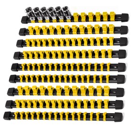 Reniteco Socket Organizer Drive ABS Tools - Yellow Socket Holder, Premium Quality 9 Pieces Socket Holders Kit 1/4-Inch x 48 Clips, 3/8-Inch x 45 Clips, 1/2-Inch x 36 Clips（9PC,Yellow)