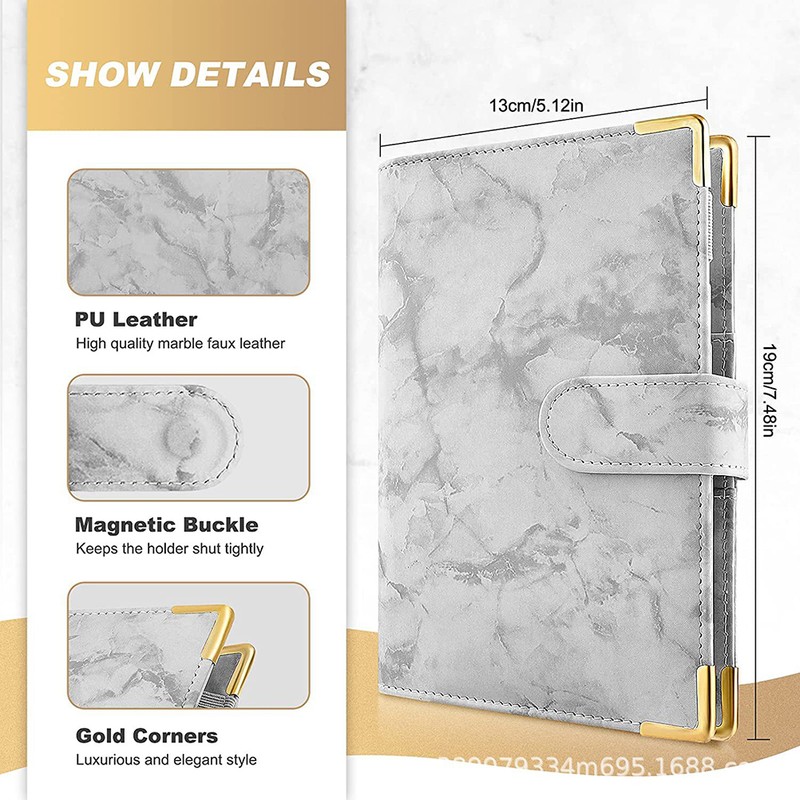 A6 Binder Budget Book Portable Marble Grain Notebook PU Leather