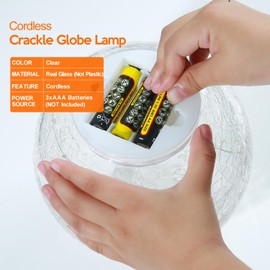 Crackle Globe LED Lamp Battery Operated, Lighted Glass Orb for Festival Christmas Decoration, Gold Mercury Glass Ball Light for Living Room Indoor, Glowing Night Light Ball Lamp, Sphere Table Lamp