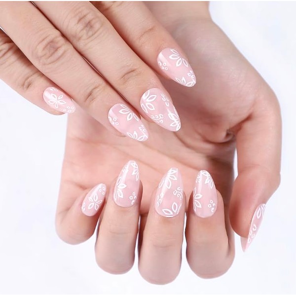 French Tip False Nails with Glue 24 Pcs Soft Gel