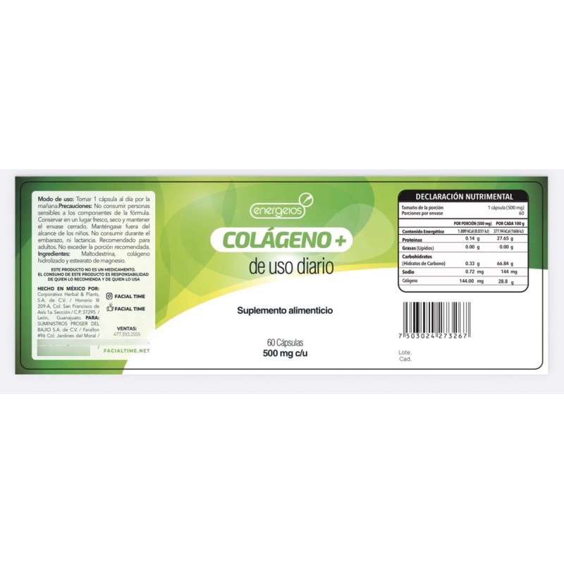Cpsulas De Clageno Hidrolizado 3 Pack Total 180 Energeios Sin