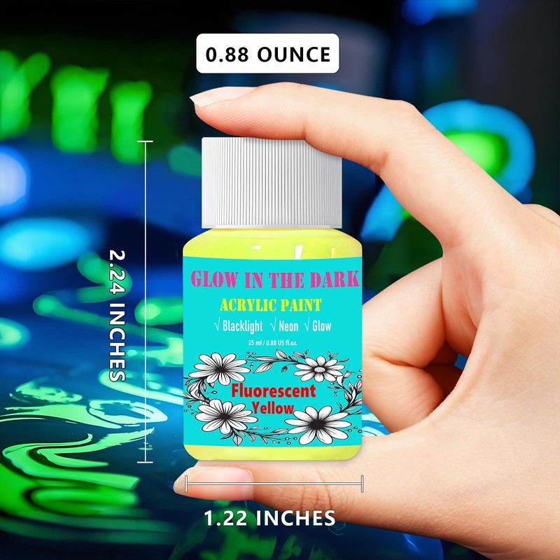 GOODTAKE Acrylic Glow in The Dark Paint, 12 Bright Colours