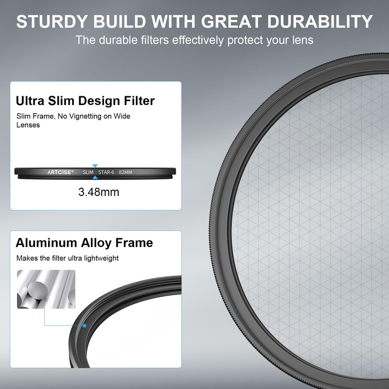 ARTCISE 77mm Star Filter 6 Point Cross Screen Lens Filter