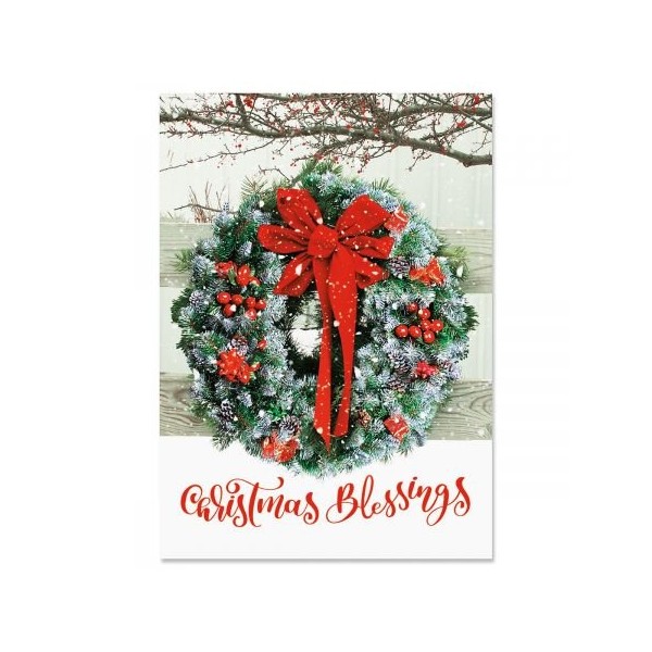 Wreath in Snow Religious Christmas Cards - Set of 18, Religious Themed Holiday Greeting Card Value Pack, Large 5 x 7 Inch Size, Envelopes Included