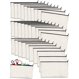 40 PCS Canvas Zipper Pouch Bags, 10*20CM Blank DIY Craft Pen Bag, Graffiti Stationery Bag, Makeup Bags, Storage Bag Pencil Case, Multi-purpose Cosmetic Bag to Store Personal Belongings for Travel Work