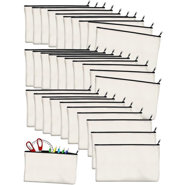 40 PCS Canvas Zipper Pouch Bags, 10*20CM Blank DIY Craft