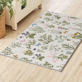 Artoid Mode Wild Floral Antique Herbs Area Rug, Spring Fall Bath Rug Home Decor Low-Profile Non-Slip Washable Mat for Entryway Bedroom Bathroom Laundry Room Indoor 2x3 Feet