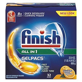 FINISH 81053CT Dish Detergent Gelpacs Orange Scent Box of 32 Gelpacs 8 Boxes/Carton