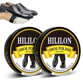 HILILON Black Shoe Polish 2-Pack 50ML 3.4OZ Premium Leather Shoe Polish with Shoe Shine Cloth for Shining, Conditioning, and Restoring Ideal for Black Boots and Shoes