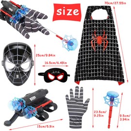 Spider Cape and Mask, Hero Web Shooter Kids Cape Mask Cloaks Set Launcher Gloves Wrist Toys Party Costumes Cloak Coat Cosplay Glove Toys Cartoon Masquerade Dressing Up Cosplay Party Supplies for Kids