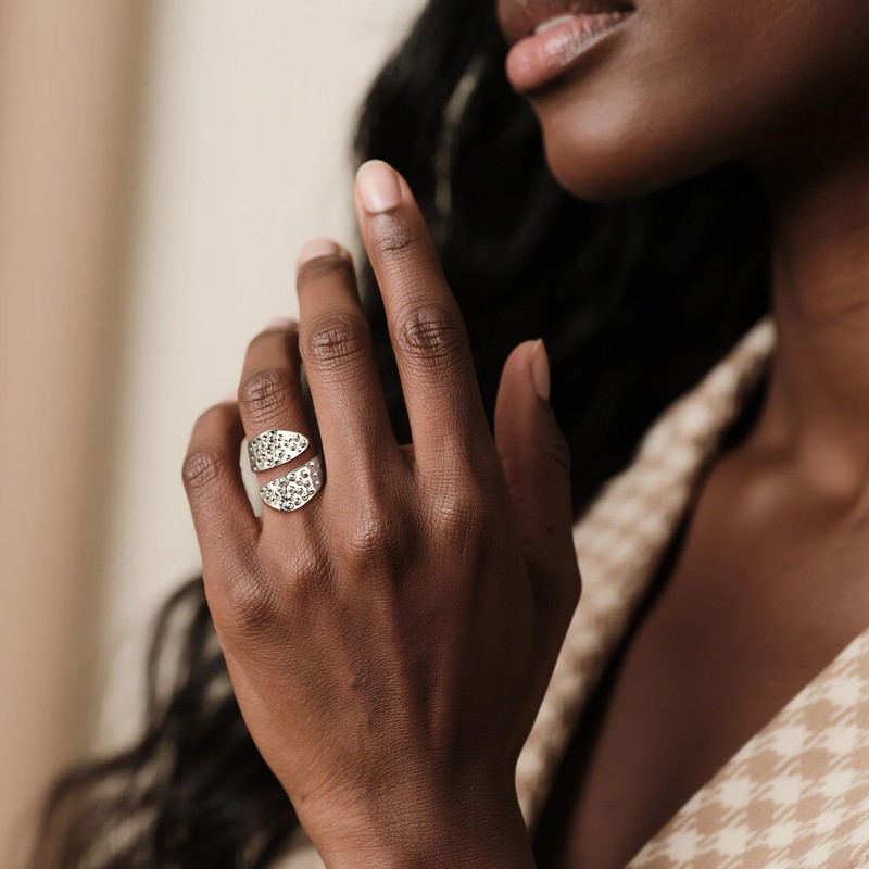 ALEXCRAFT Sterling Silver Rings for Women, Chunky Thick Tear Waterdrop