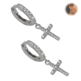 Thoquene Cross Earrings Hoop Earrings Ear Piercing Cubic Zirconia Dangle Earrings for Women, Stainless Steel
