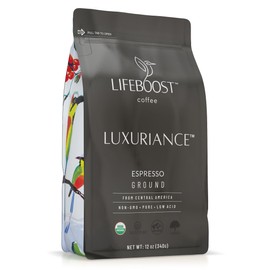 Lifeboost Organic Espresso Ground Coffee - Non-GMO Low Acid Single Origin USDA Shade Grown Organic Espresso Coffee - Third Party Tested For Mycotoxins & Pesticides 12oz Bag