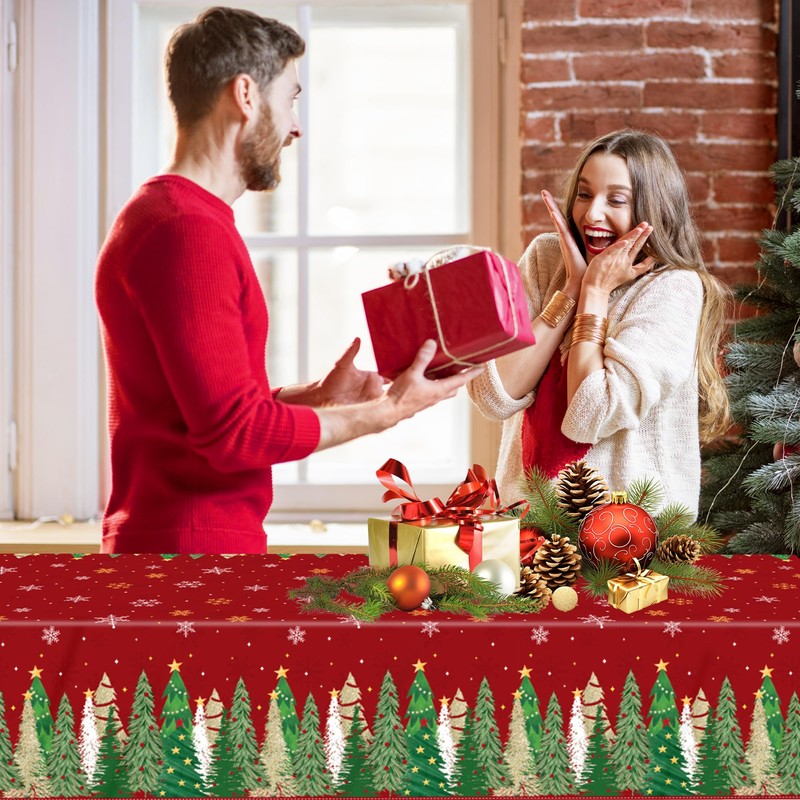 EUVBOKW 2 Pack Christmas Tablecloths, Plastic Xmas Table Cover 54