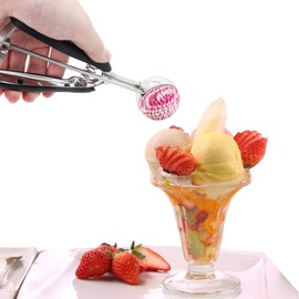 Ice Cream Scoop Made of 304 Stainless Steel, Diameter 5 cm, Stainless Steel Ice Cream Scoop for Fruit Ice Cream and Cookie Dough (Black)