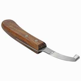 Equine Care Left-Handed Hoof Knife - Precision J2 Steel Short Blade for Goats, Sheep, and Livestock - Ergonomic Wooden Handle, Ideal for Farriers, Trimming, and Hoof Care Tools.
