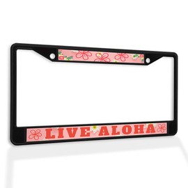 Fastasticdeals Metal Insert License Plate Frame Live Aloha Weatherproof Car Accessories Black 2 Holes Solid Insert