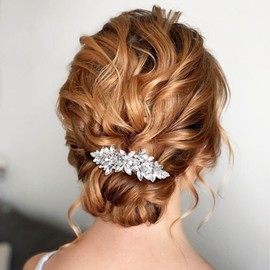 Alpinleux Rhinestone Hair Clips, Fancy Flower Hair Barrettes, Silver Bridal Hair Accessories, Sparkly Crystal Hair Pins for Wedding, Party, Daily Use, Bride (1 Pcs)