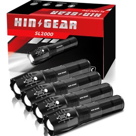 HinsGEAR 1 Mode Flashlights 4 Pack, Super Bright Zoomable LED Tactical Flashlight High Lumens, Water Resistant Portable Pocket Flash Light for Emergency, Camping, Home, and Gift - SL2000