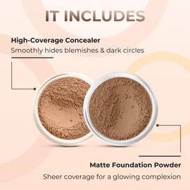 FOUNDATION & CONCEALER DUO (COCOA FOUNDATION & DARK CONCEALER) Mineral Makeup Kit Full Size Set Matte Bare Face Sheer Powder Cover