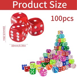 100 Piece Dice Set, Six Sided Dice, 6-Sided Dice Colourful Set, Game Dice for Place Card Games, Dice Game, Dice Game, Colourful Glitter, Translucent Polyhedral Dice Game Party (100 Pieces)