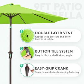 JEAREY 9FT Outdoor Patio Umbrella Outdoor Table Umbrella with Push Button Tilt and Crank, Market Umbrella 8 Sturdy Ribs UV Protection Waterproof for Garden, Deck, Backyard, Pool (Dark Blue)